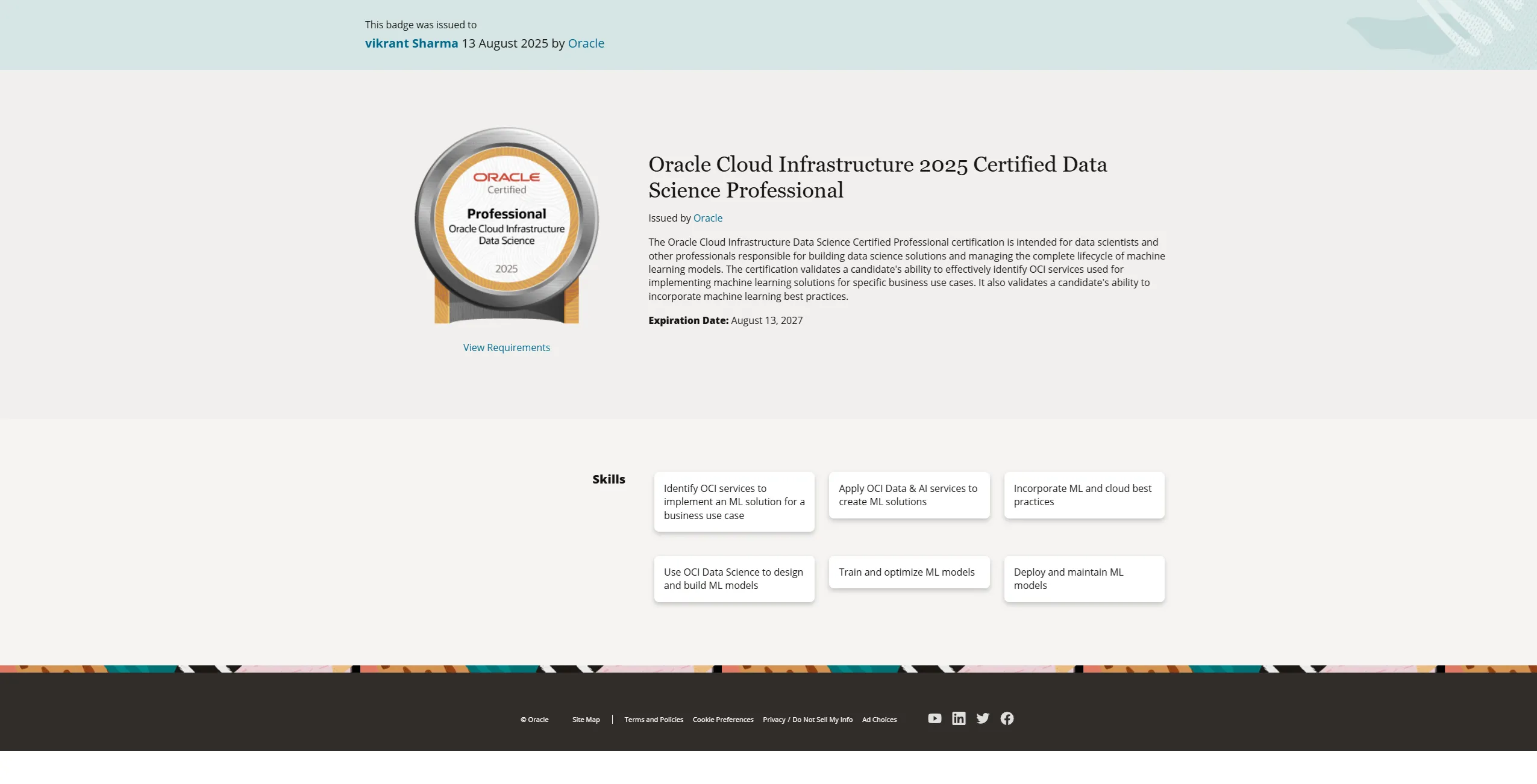 OCI Data Science Professional certificate