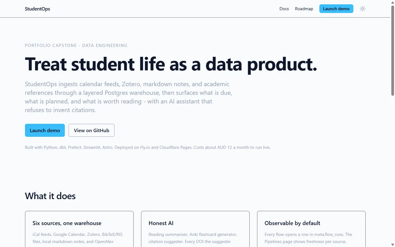 StudentOps Data Platform interface