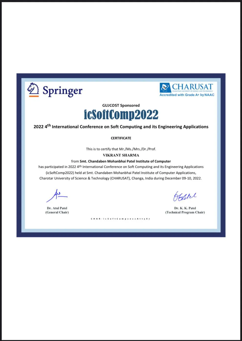 icSoftComp Intl. Conference certificate