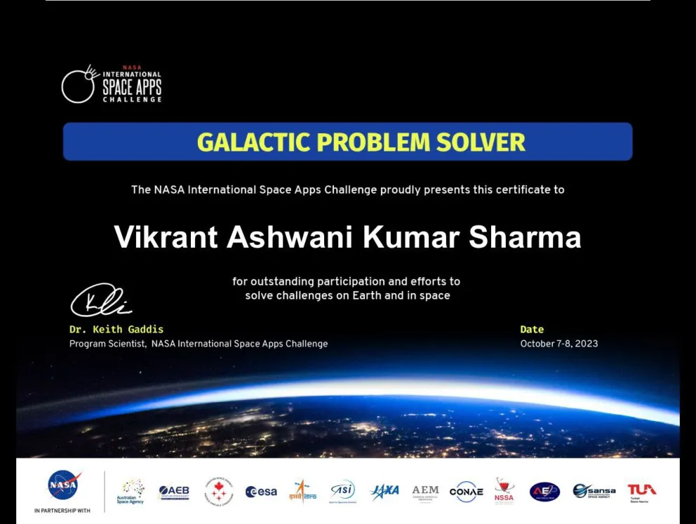 NASA Galactic Problem Solver certificate