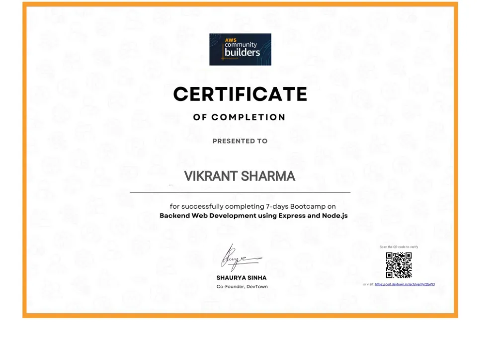 Backend Web Dev, Express and Node certificate